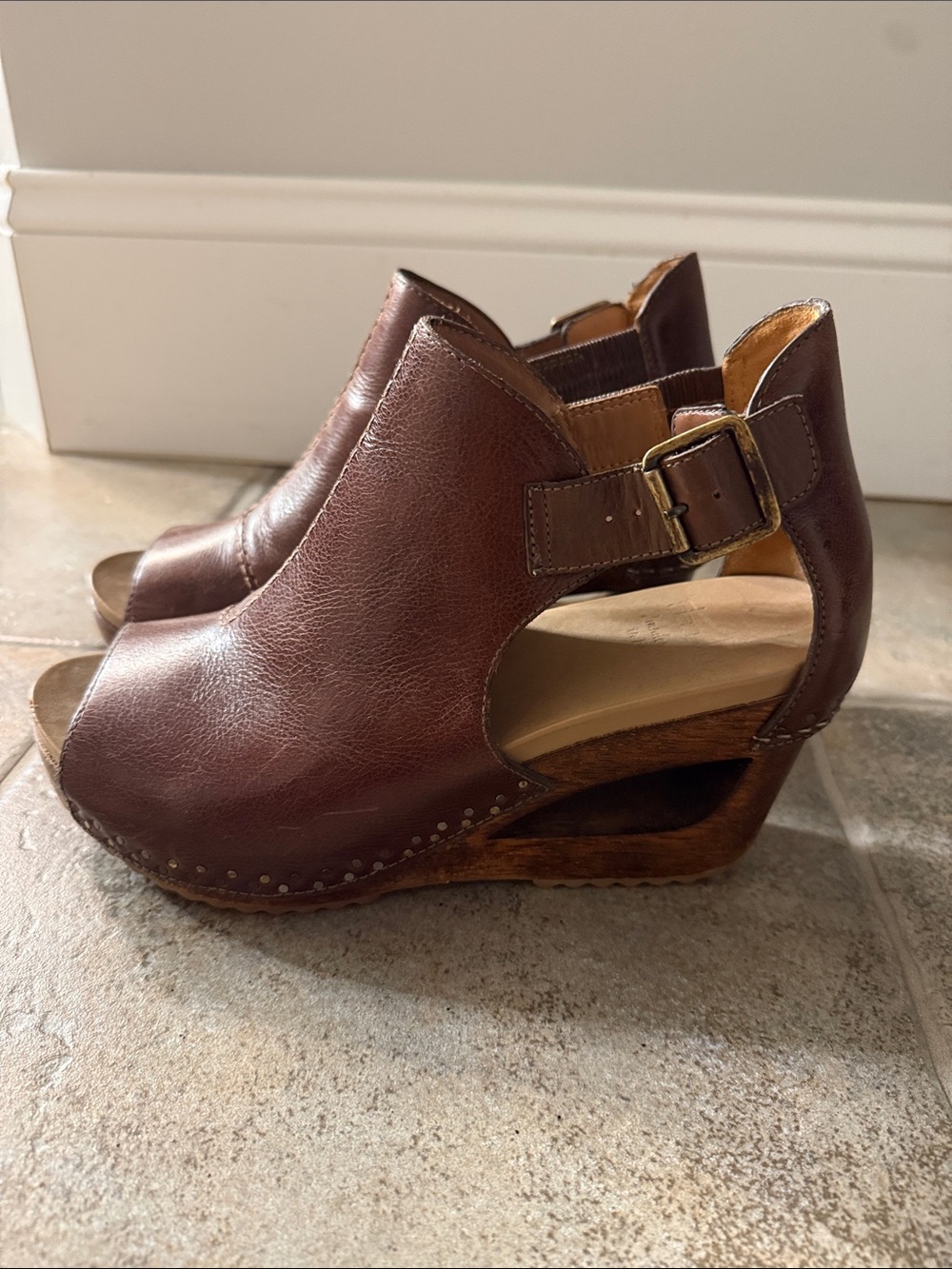 Dansko Brown Leather Open-Side Wedge Sandals